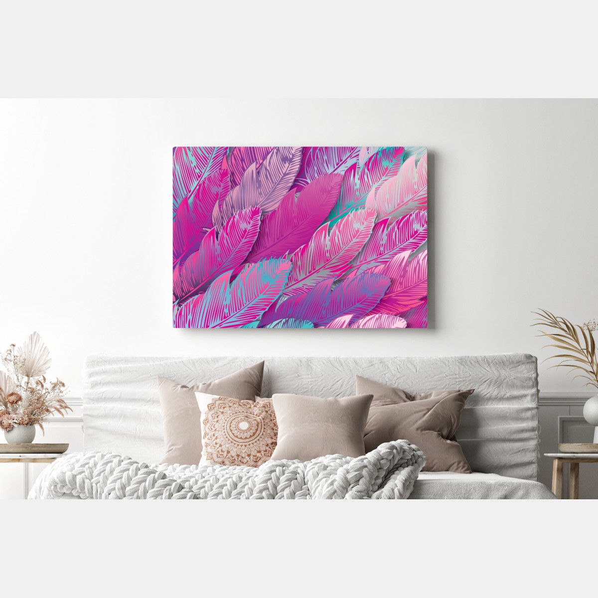 Leinwandbild irisierendes rosa federmuster – Wallnifity® Leinwandbild irisierendes rosa federmuster – Wallnifity®