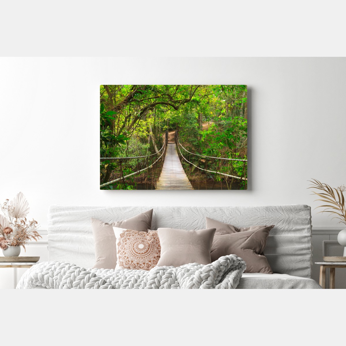 Leinwandbild hängende holzbrücke im grünen wald – Wallnifity® Leinwandbild hängende holzbrücke im grünen wald – Wallnifity®