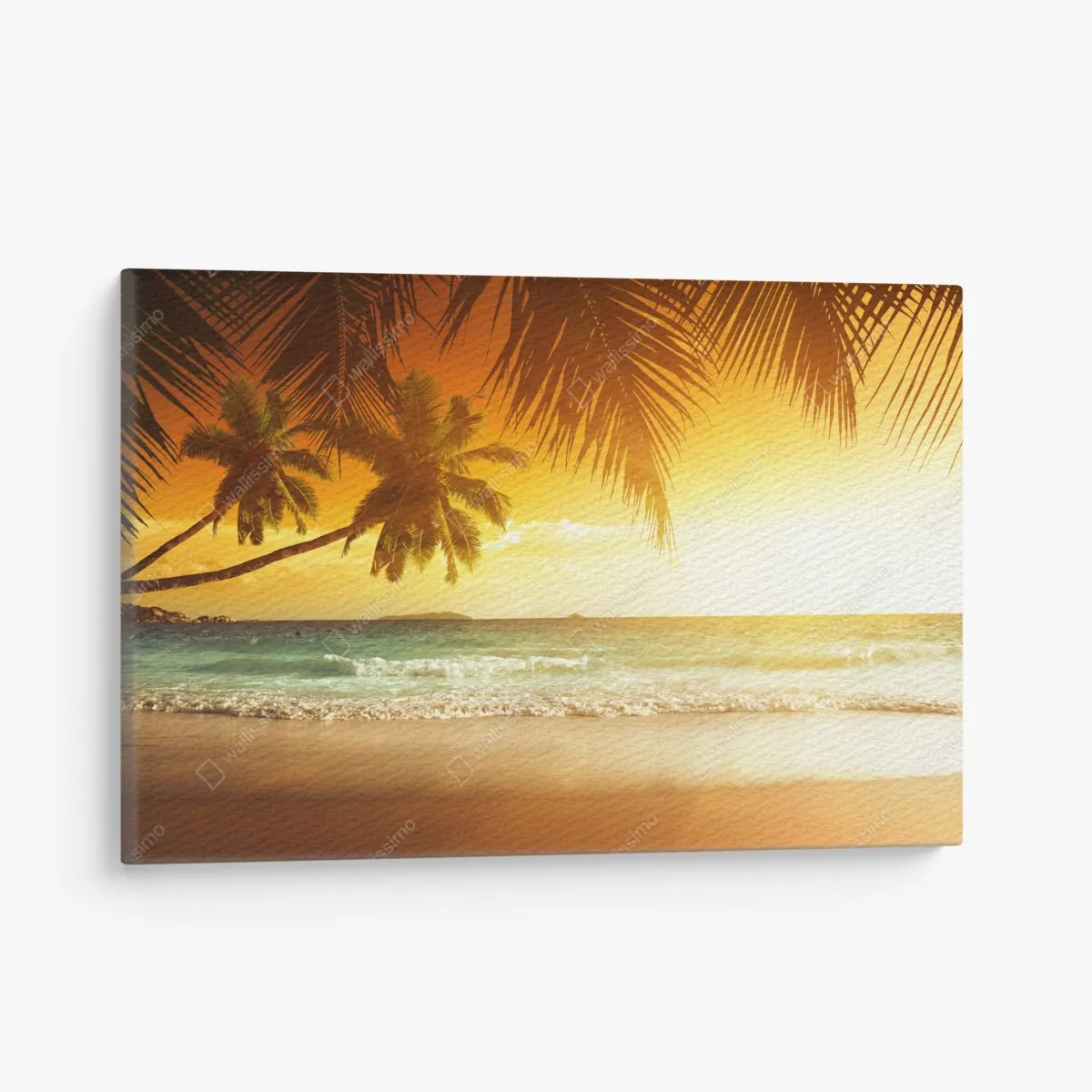 Leinwandbild goldener sonnenuntergang an einem strand in der Karibik – Wallnifity® Leinwandbild goldener sonnenuntergang an einem strand in der Karibik – Wallnifity®