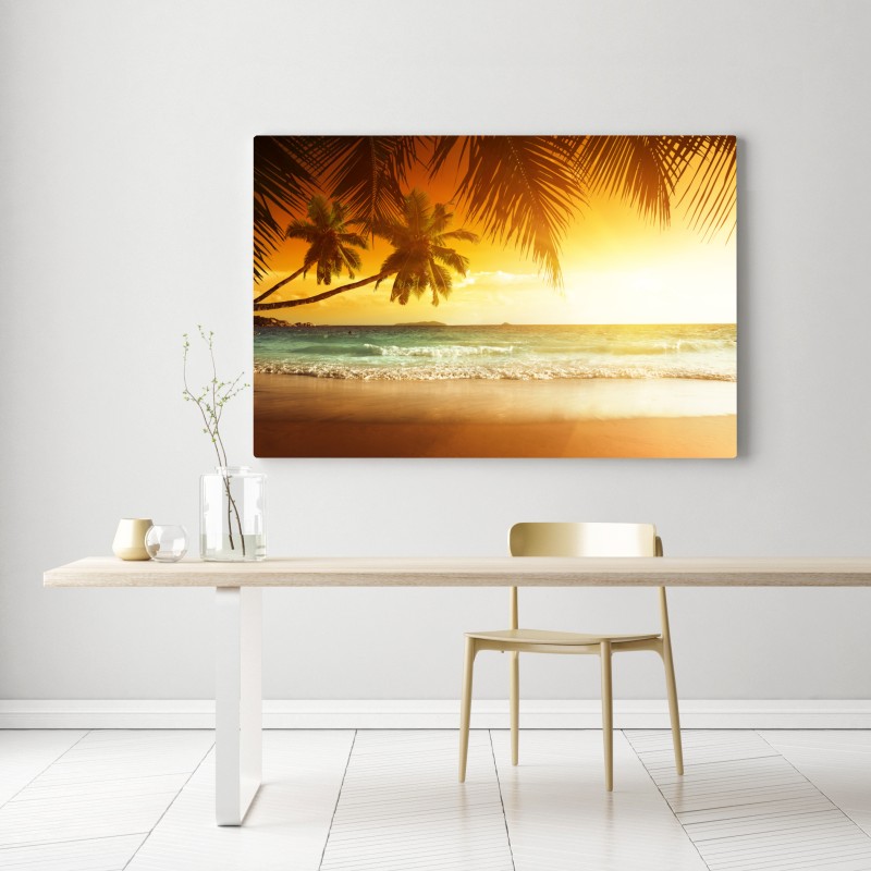 Leinwandbild goldener sonnenuntergang an einem strand in der Karibik – Wallnifity® Leinwandbild goldener sonnenuntergang an einem strand in der Karibik – Wallnifity®