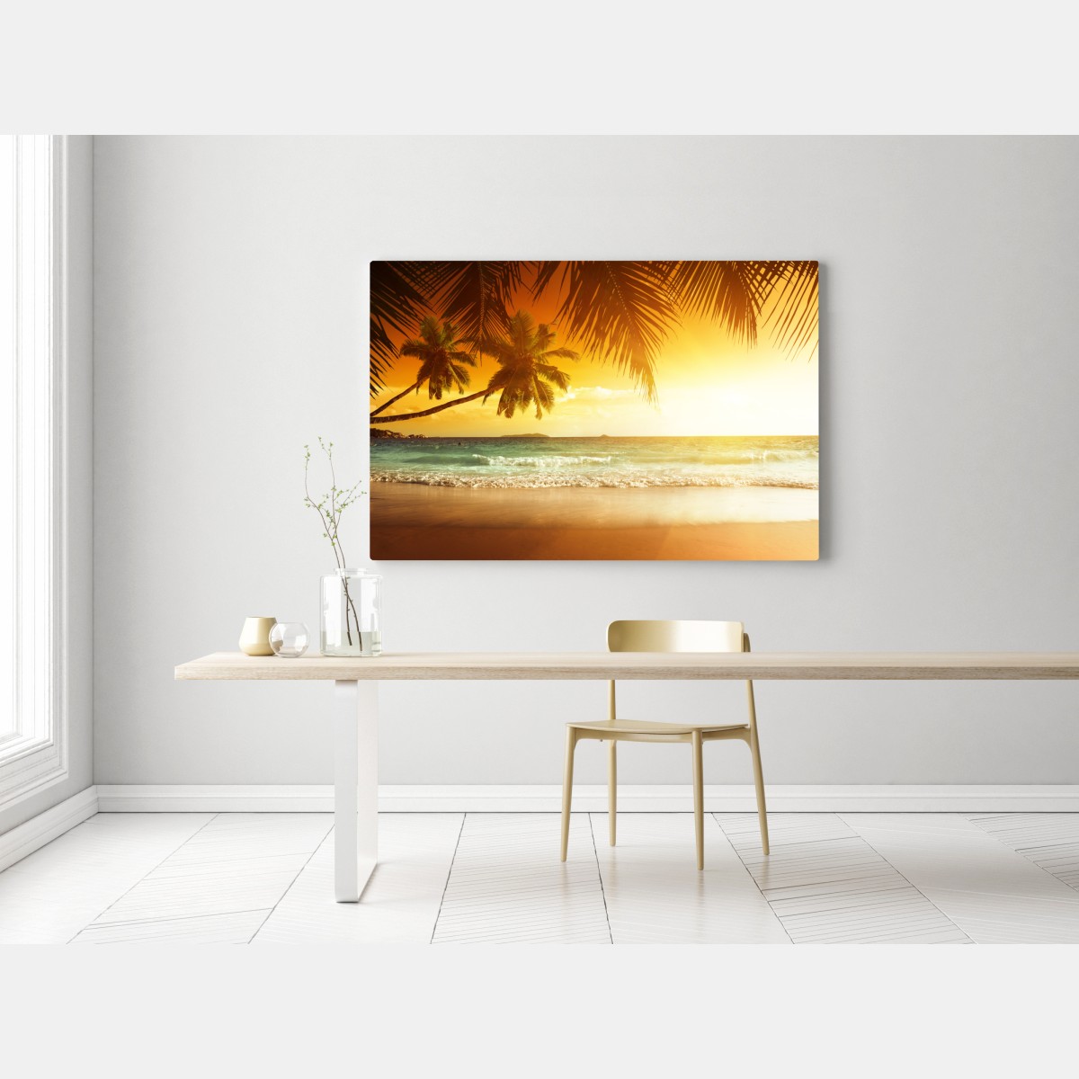 Leinwandbild goldener sonnenuntergang an einem strand in der Karibik – Wallnifity® Leinwandbild goldener sonnenuntergang an einem strand in der Karibik – Wallnifity®