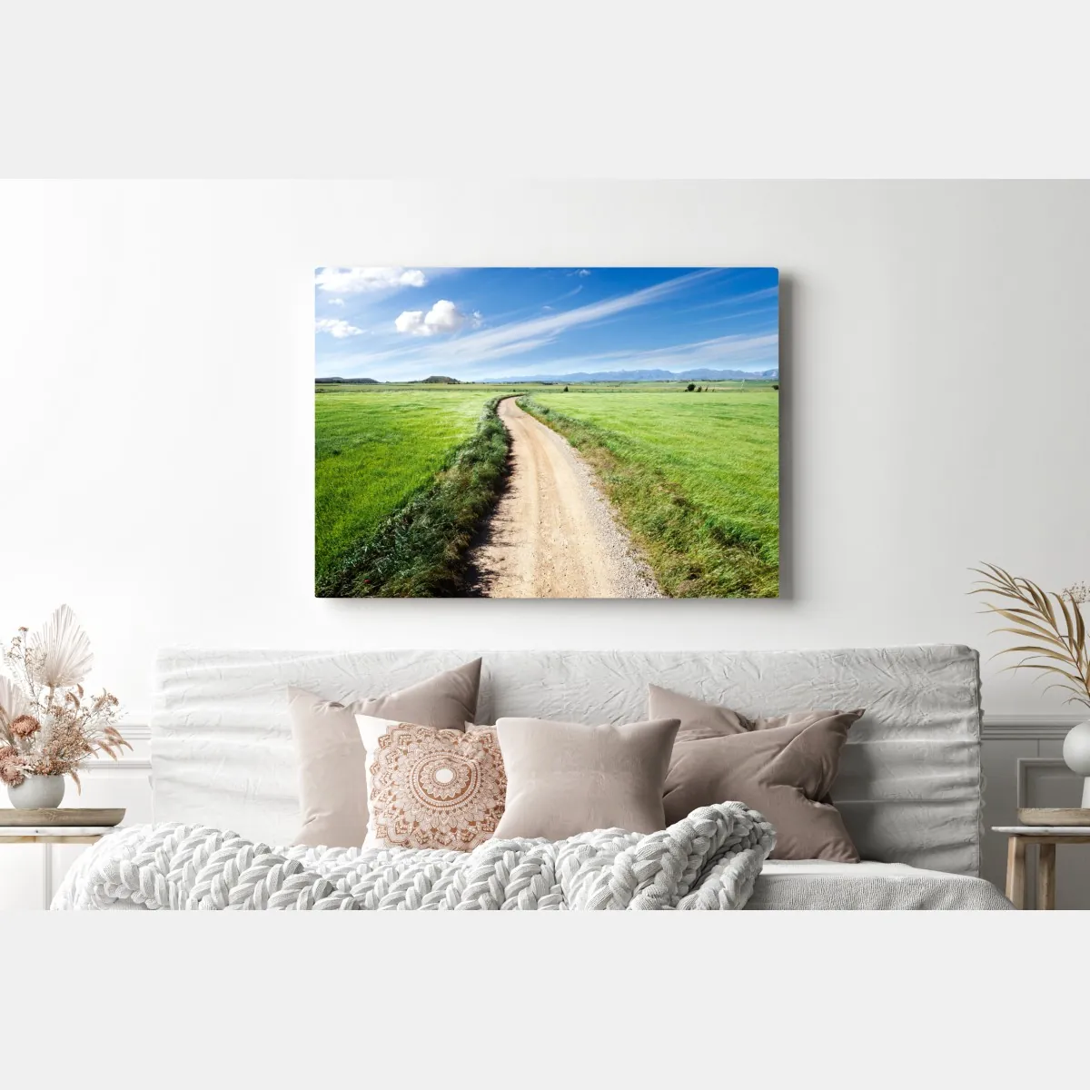 Leinwandbild gewundener landweg durch grüne wiesen – Wallnifity®