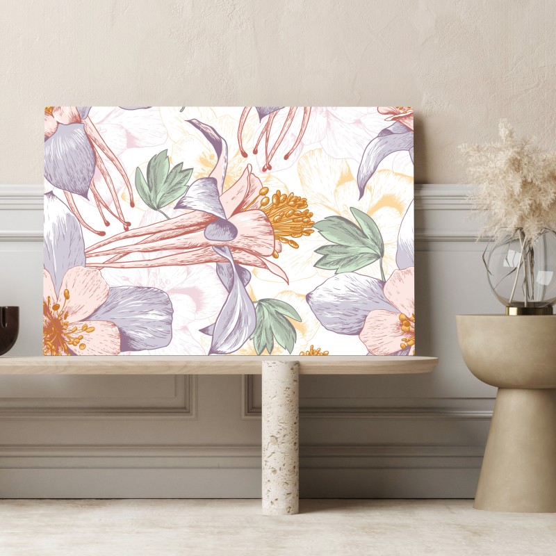 Leinwandbild zarte pastellblumen im botanischen stil – Wallnifity® Leinwandbild zarte pastellblumen im botanischen stil – Wallnifity®