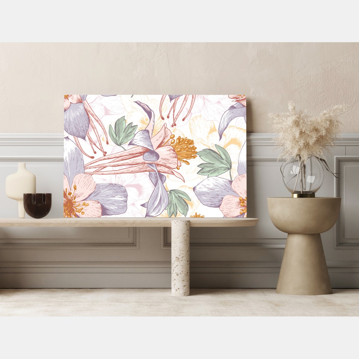 Leinwandbild zarte pastellblumen im botanischen stil – Wallnifity® Leinwandbild zarte pastellblumen im botanischen stil – Wallnifity®