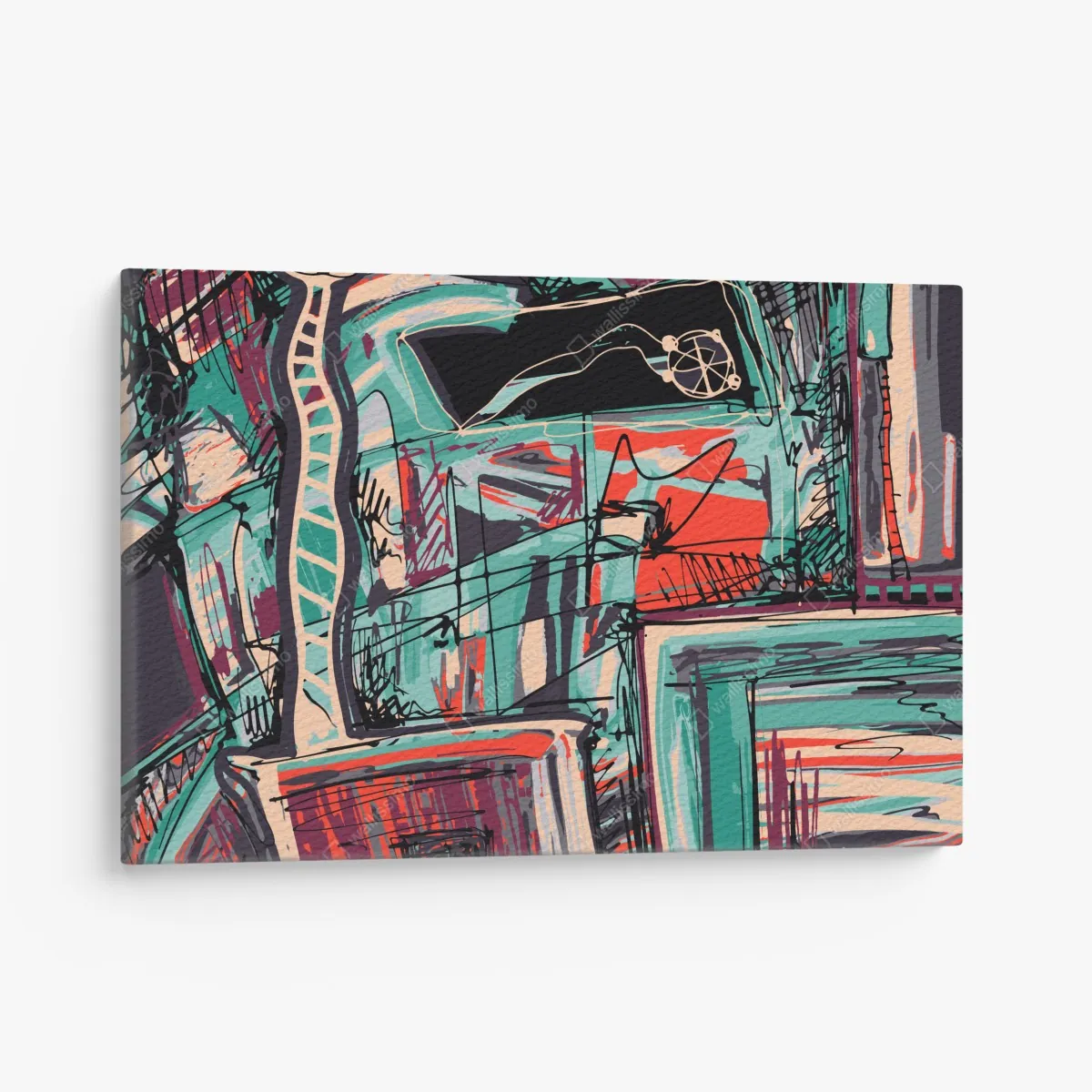 Leinwandbild türkis-korall abstrakte komposition – Wallnifity® Leinwandbild türkis-korall abstrakte komposition – Wallnifity®