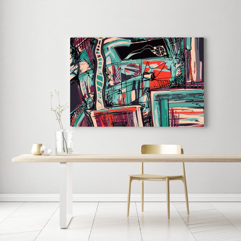 Leinwandbild türkis-korall abstrakte komposition – Wallnifity® Leinwandbild türkis-korall abstrakte komposition – Wallnifity®