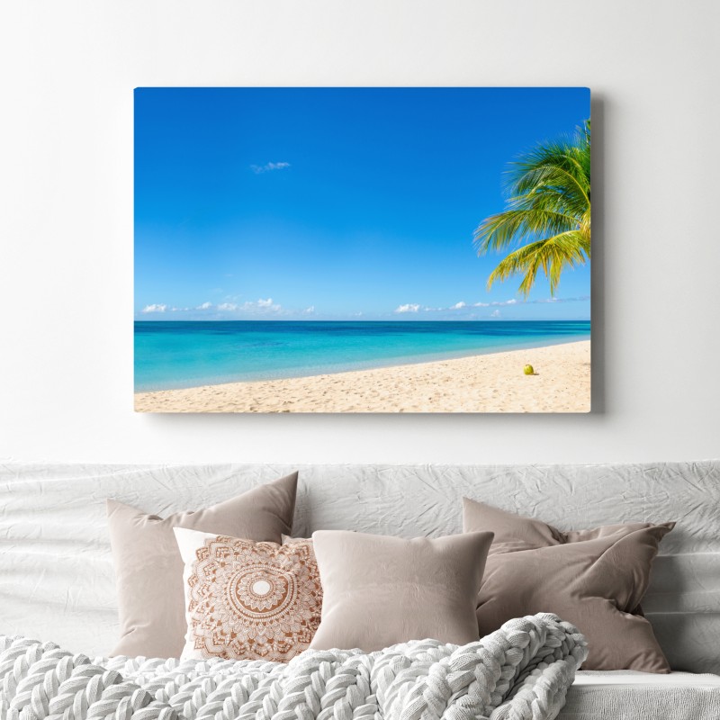 Leinwandbild tropischer strand mit türkiswasser und palme – Wallnifity® Leinwandbild tropischer strand mit türkiswasser und palme – Wallnifity®