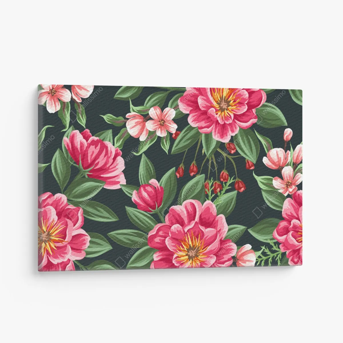 Leinwandbild rosa aquarell blumenmuster auf dunklem hintergrund – Wallnifity® Leinwandbild rosa aquarell blumenmuster auf dunklem hintergrund – Wallnifity®