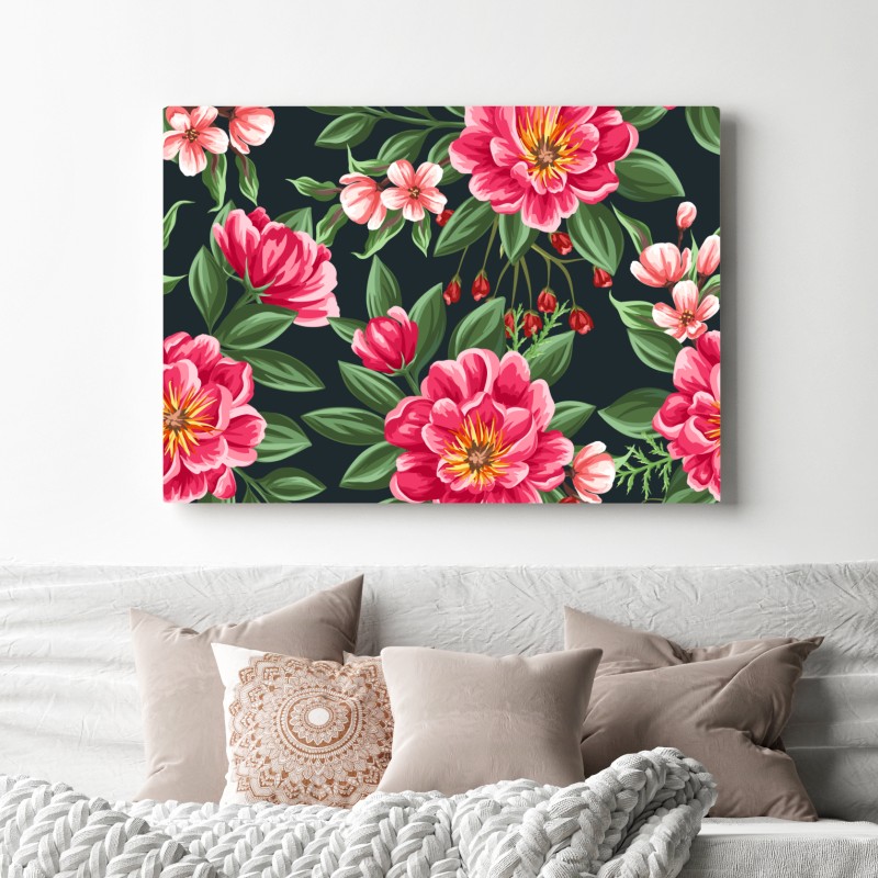 Leinwandbild rosa aquarell blumenmuster auf dunklem hintergrund – Wallnifity® Leinwandbild rosa aquarell blumenmuster auf dunklem hintergrund – Wallnifity®
