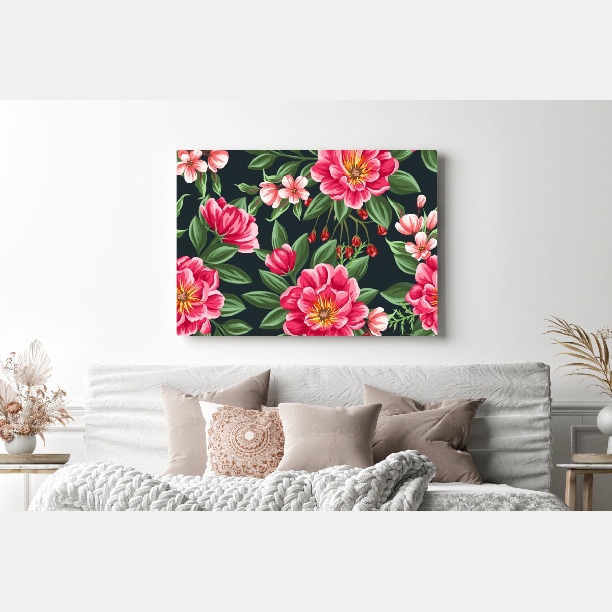 Leinwandbild rosa aquarell blumenmuster auf dunklem hintergrund – Wallnifity® Leinwandbild rosa aquarell blumenmuster auf dunklem hintergrund – Wallnifity®