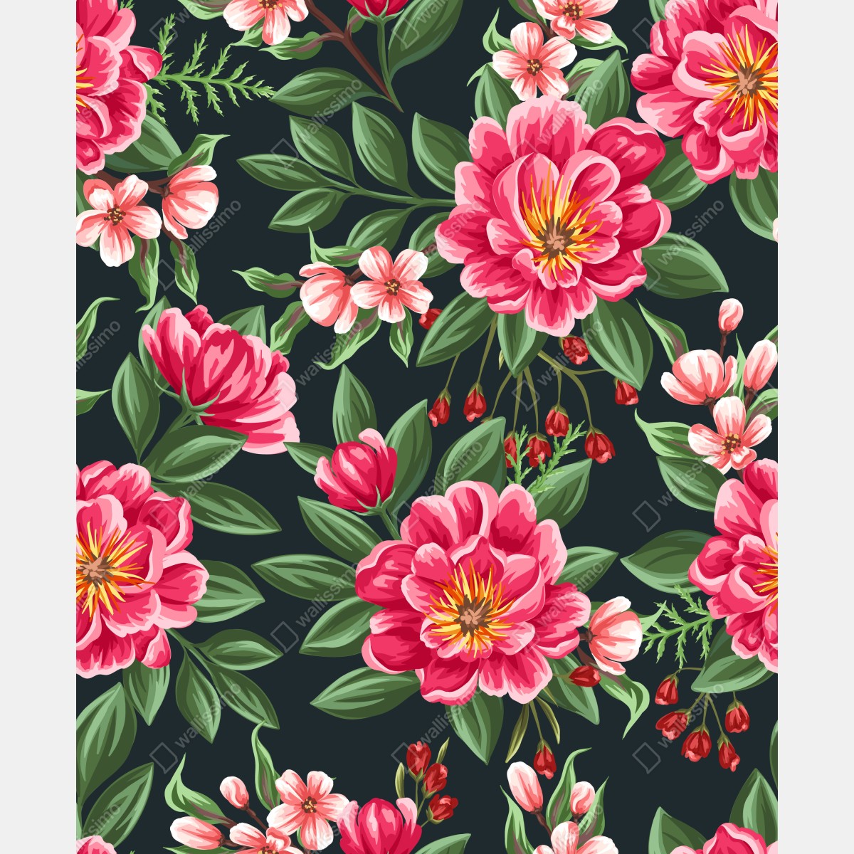 Leinwandbild rosa aquarell blumenmuster auf dunklem hintergrund – Wallnifity® Leinwandbild rosa aquarell blumenmuster auf dunklem hintergrund – Wallnifity®