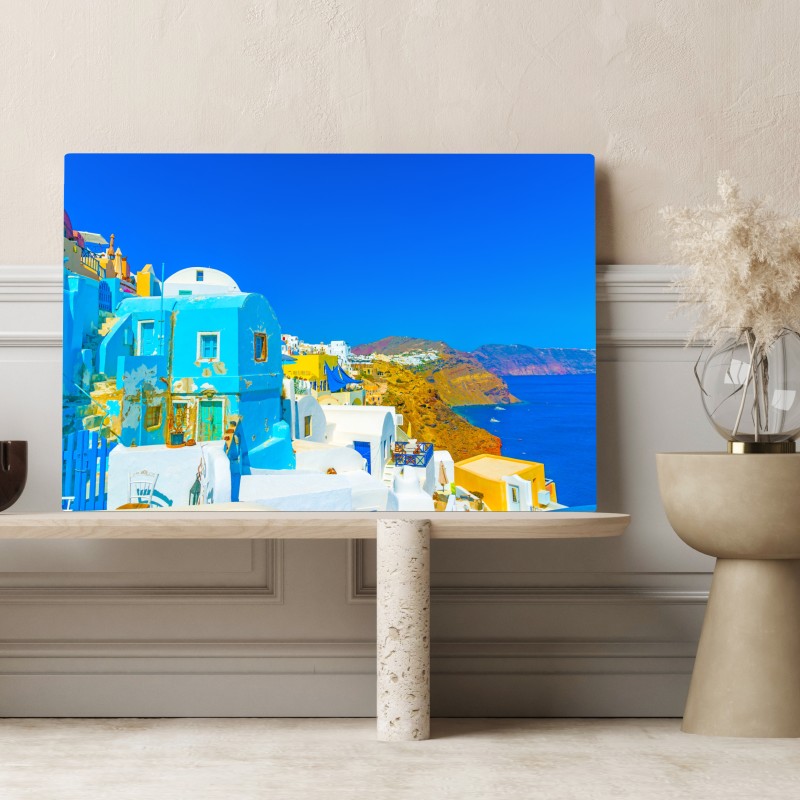 Leinwandbild sonniger blick auf Oia, Santorini – Wallnifity® Leinwandbild sonniger blick auf Oia, Santorini – Wallnifity®