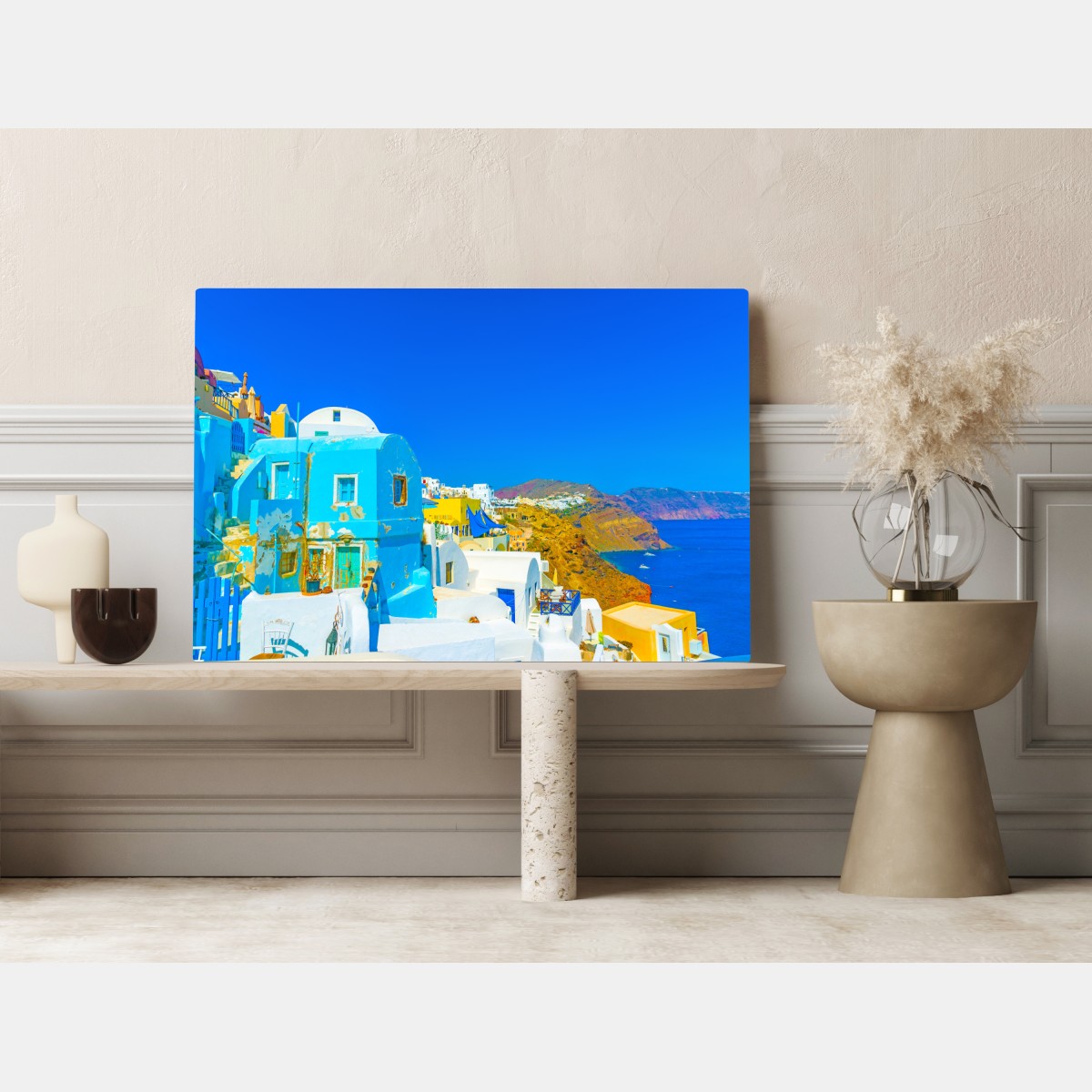 Leinwandbild sonniger blick auf Oia, Santorini – Wallnifity® Leinwandbild sonniger blick auf Oia, Santorini – Wallnifity®