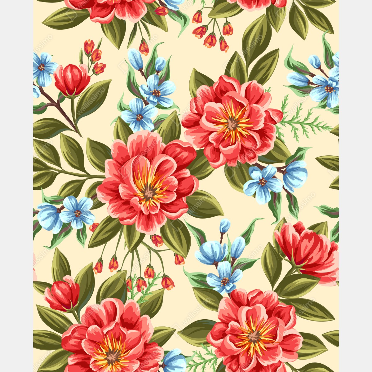 Leinwandbild lebhaftes aquarell blumenmuster – Wallnifity® Leinwandbild lebhaftes aquarell blumenmuster – Wallnifity®