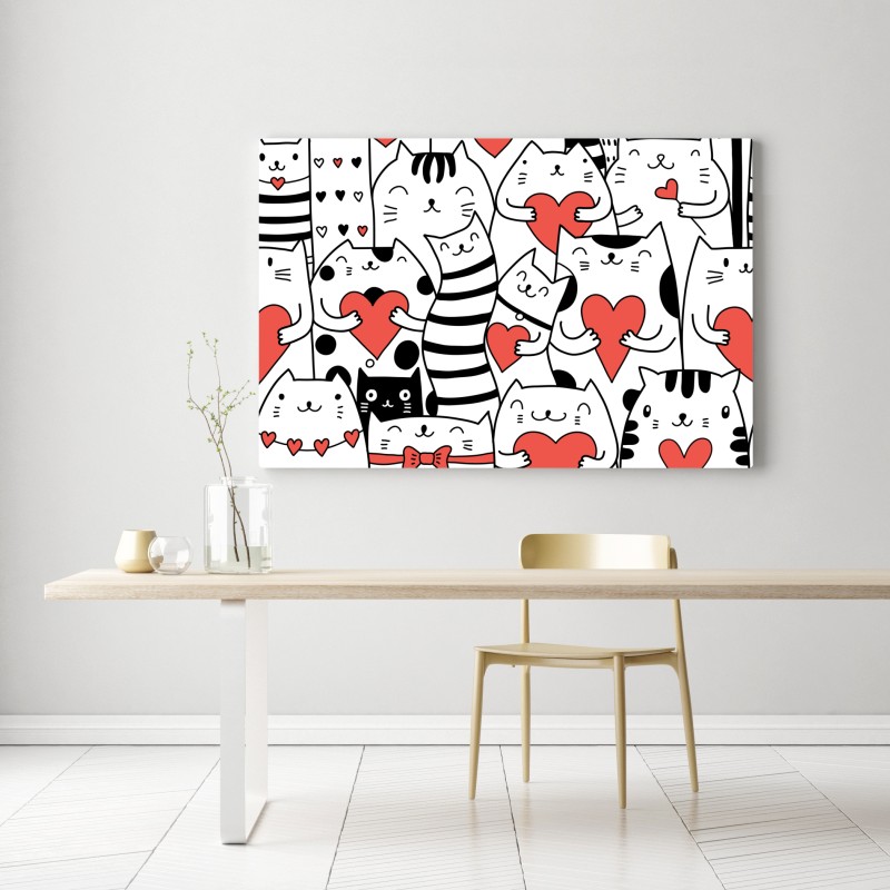 Leinwandbild süße katzen mit herzen muster – Wallnifity® Leinwandbild süße katzen mit herzen muster – Wallnifity®