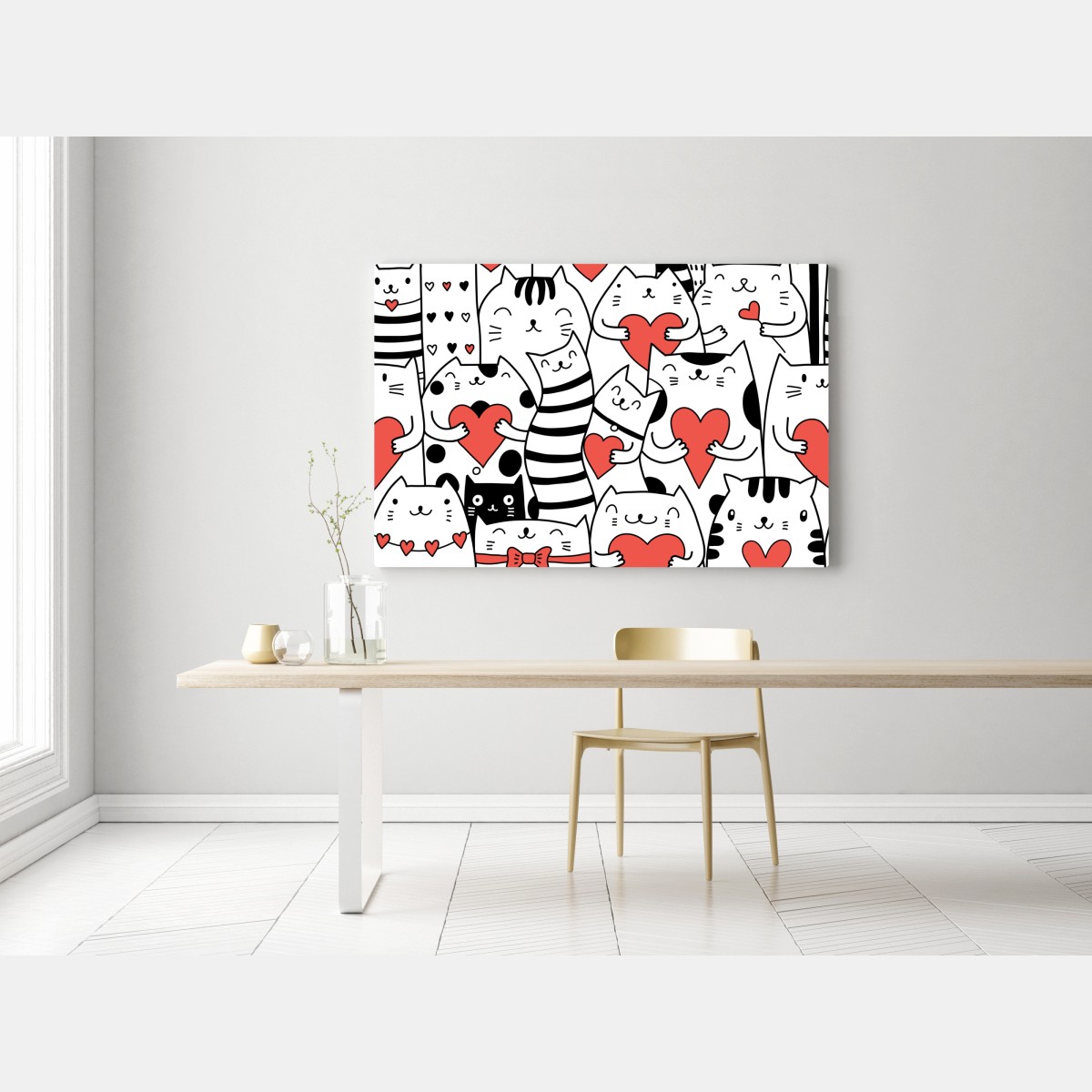 Leinwandbild süße katzen mit herzen muster – Wallnifity® Leinwandbild süße katzen mit herzen muster – Wallnifity®