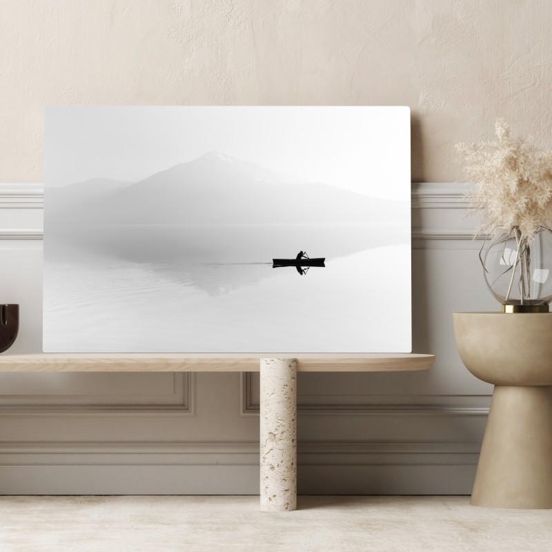 Leinwandbild einsamer ruderer auf einem nebligen see – Wallnifity® Leinwandbild einsamer ruderer auf einem nebligen see – Wallnifity®