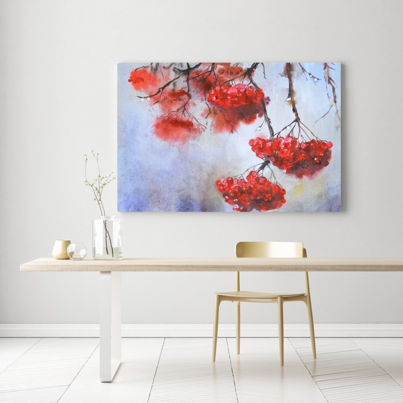 Leinwandbild aquarell rote beeren an zweigen – Wallnifity® Leinwandbild aquarell rote beeren an zweigen – Wallnifity®