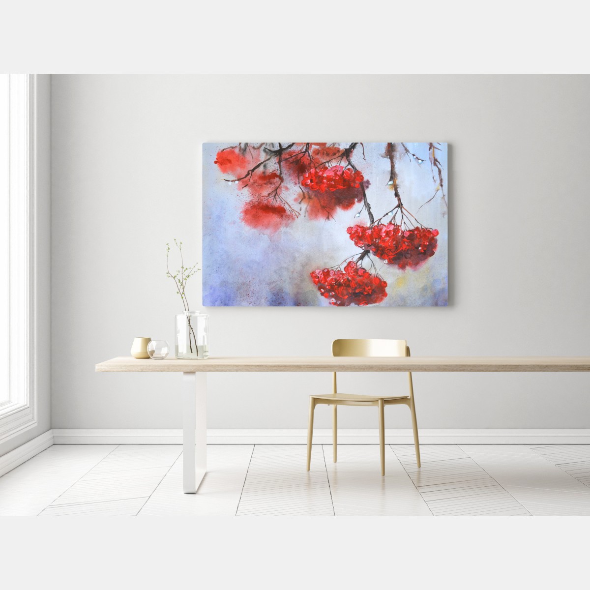 Leinwandbild aquarell rote beeren an zweigen – Wallnifity® Leinwandbild aquarell rote beeren an zweigen – Wallnifity®