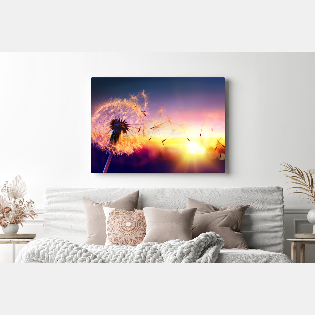 Leinwandbild goldener löwenzahn bei sonnenuntergang – Wallnifity® Leinwandbild goldener löwenzahn bei sonnenuntergang – Wallnifity®