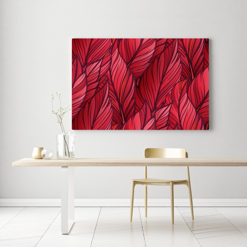 Leinwandbild rotes botanisches blättermuster – Wallnifity® Leinwandbild rotes botanisches blättermuster – Wallnifity®