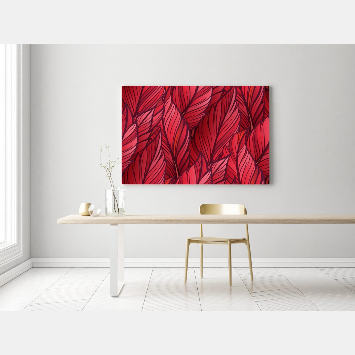 Leinwandbild rotes botanisches blättermuster – Wallnifity® Leinwandbild rotes botanisches blättermuster – Wallnifity®