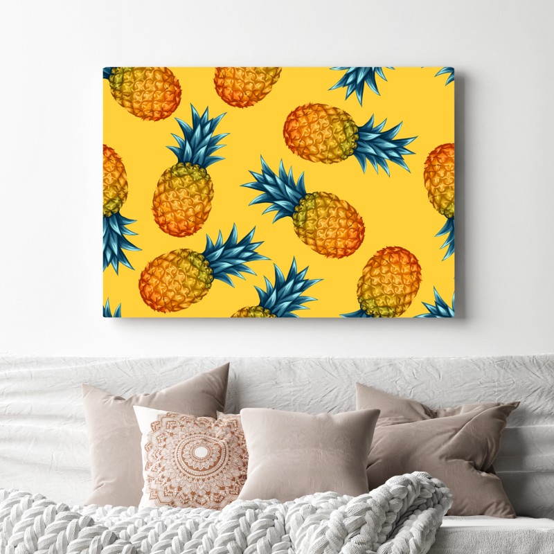Leinwandbild tropisches ananasmuster auf gelbem hintergrund – Wallnifity®