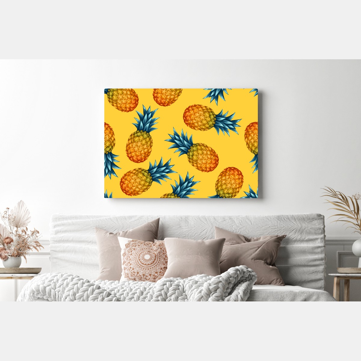 Leinwandbild tropisches ananasmuster auf gelbem hintergrund – Wallnifity®