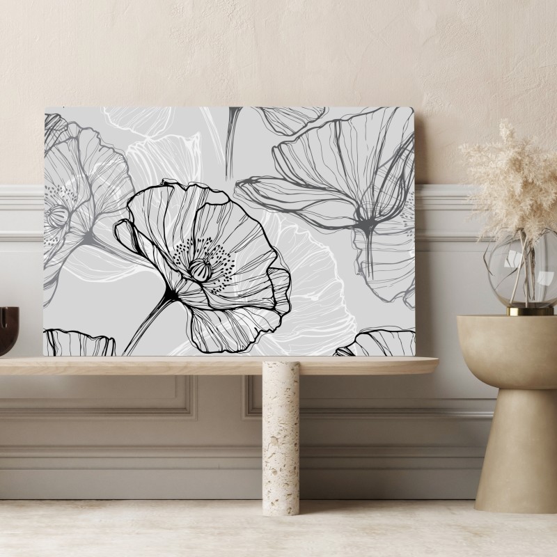 Leinwandbild zarter grauer mohn in linienzeichnung – Wallnifity® Leinwandbild zarter grauer mohn in linienzeichnung – Wallnifity®