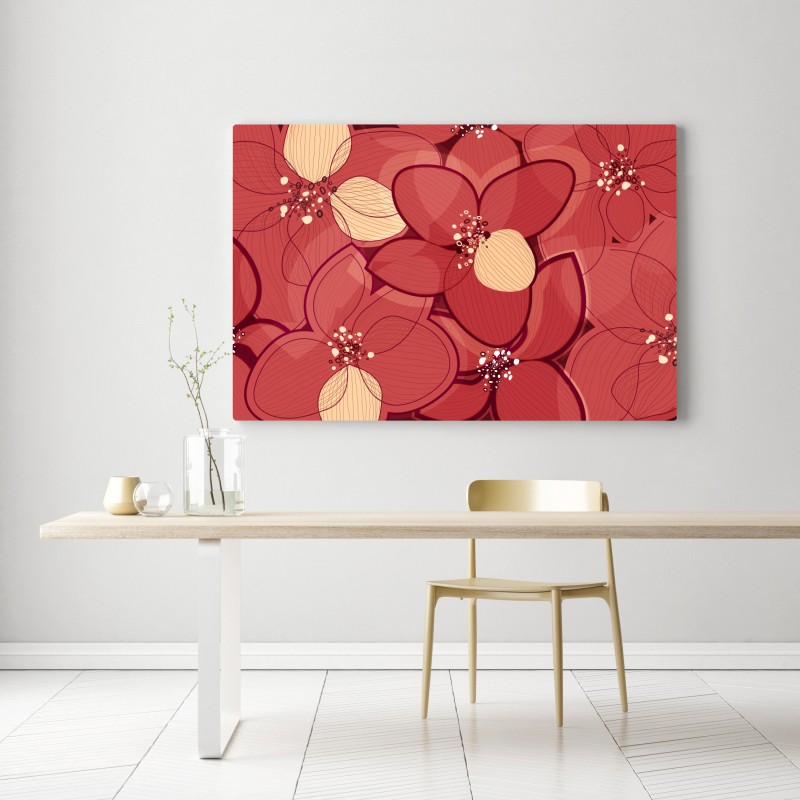 Leinwandbild rotes blumenmuster mit beigen mittelpunkten – Wallnifity® Leinwandbild rotes blumenmuster mit beigen mittelpunkten – Wallnifity®
