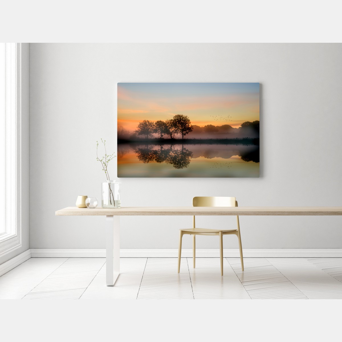 Leinwandbild nebliger herbstlicher sonnenaufgang über Englischer landschaft – Wallnifity®