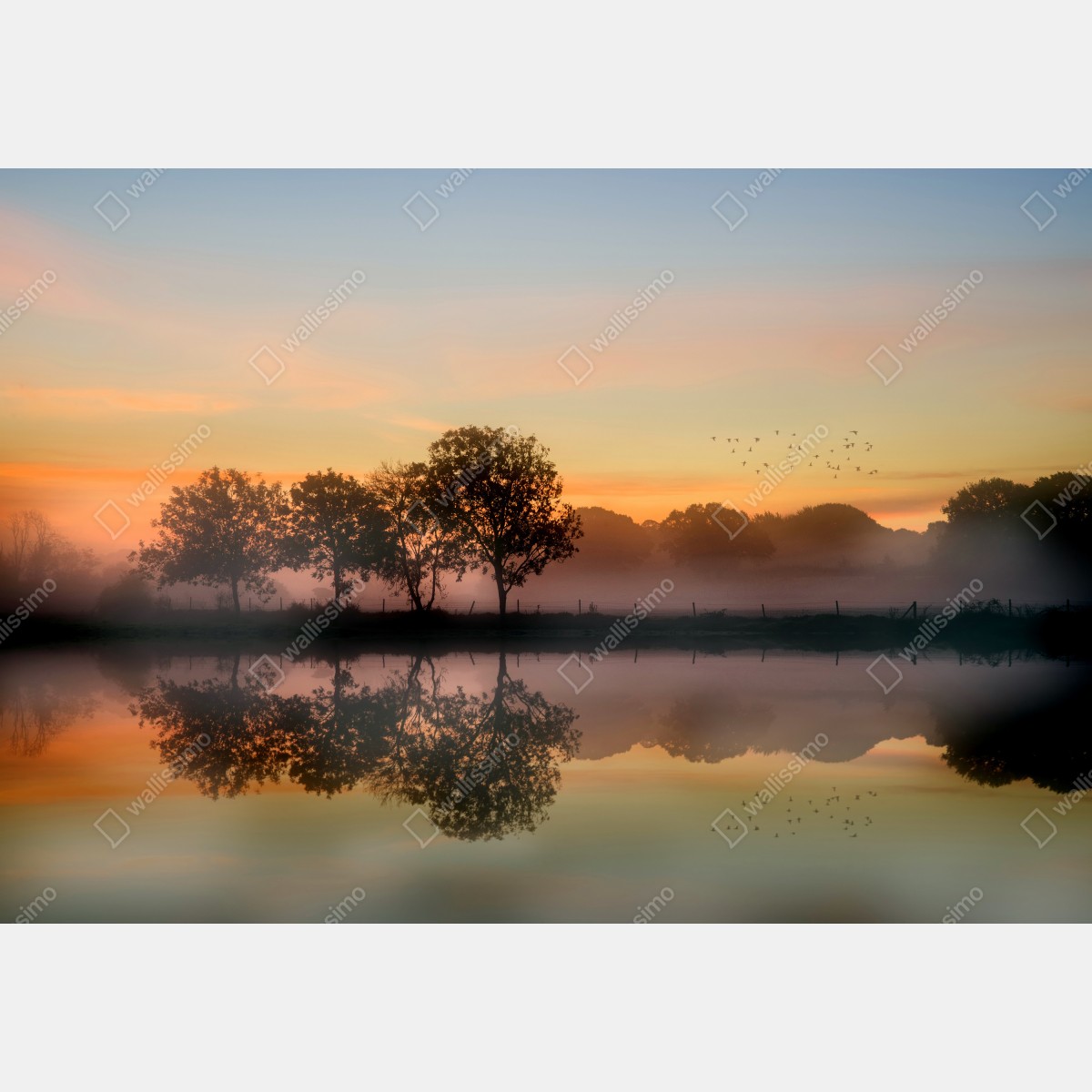 Leinwandbild nebliger herbstlicher sonnenaufgang über Englischer landschaft – Wallnifity®