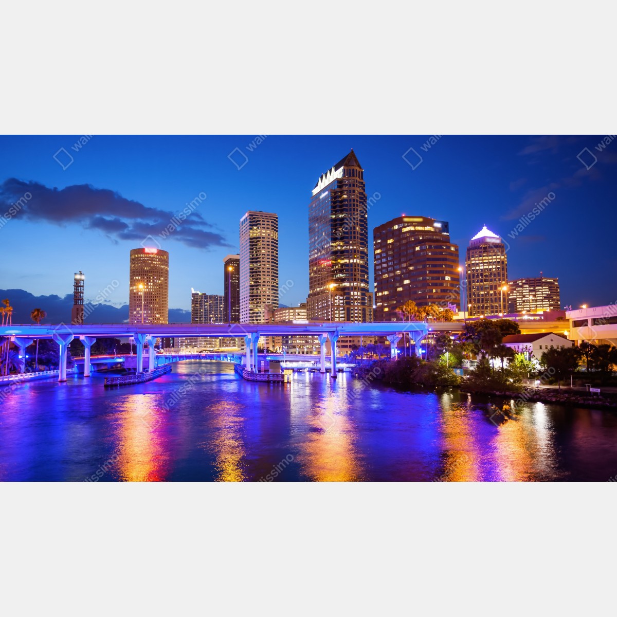 Leinwandbild Tampa skyline bei nacht – Wallnifity® Leinwandbild Tampa skyline bei nacht – Wallnifity®