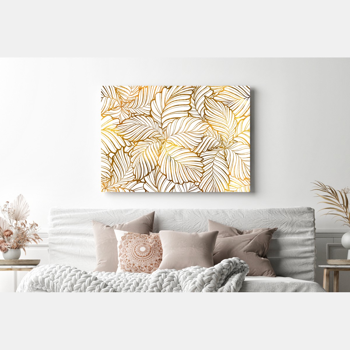 Leinwandbild goldenes blatt line art muster – Wallnifity®
