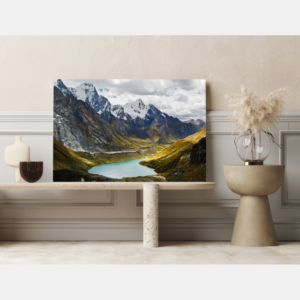 Leinwandbild türkisblauer bergsee unter schneegipfeln – Wallnifity® Leinwandbild türkisblauer bergsee unter schneegipfeln – Wallnifity®