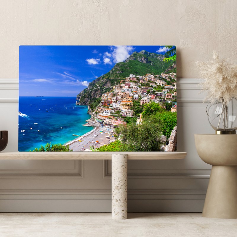 Leinwandbild sonnige panoramaaufnahme von Positano an der Amalfiküste – Wallnifity®