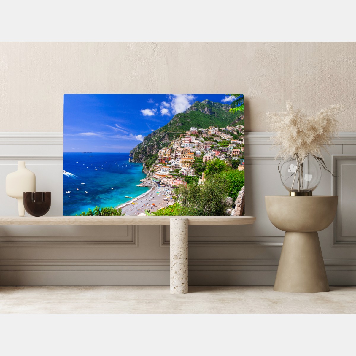Leinwandbild sonnige panoramaaufnahme von Positano an der Amalfiküste – Wallnifity®
