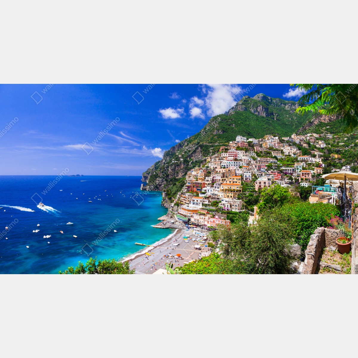 Leinwandbild sonnige panoramaaufnahme von Positano an der Amalfiküste – Wallnifity®