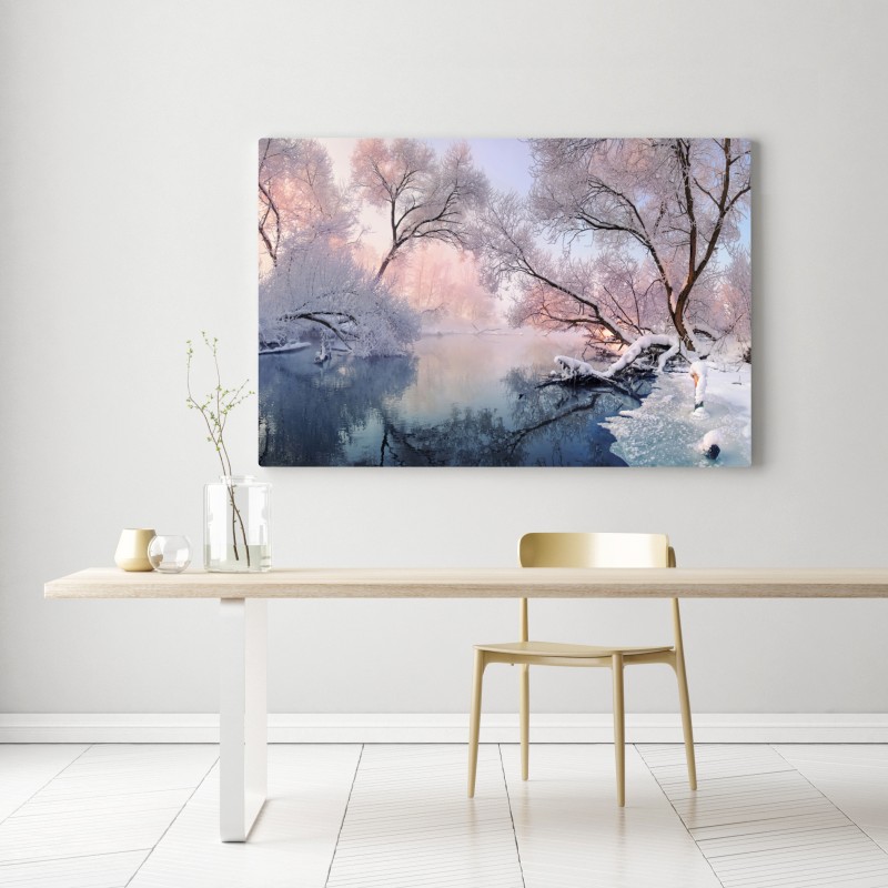 Leinwandbild ruhige winterlandschaft am fluss – Wallnifity® Leinwandbild ruhige winterlandschaft am fluss – Wallnifity®
