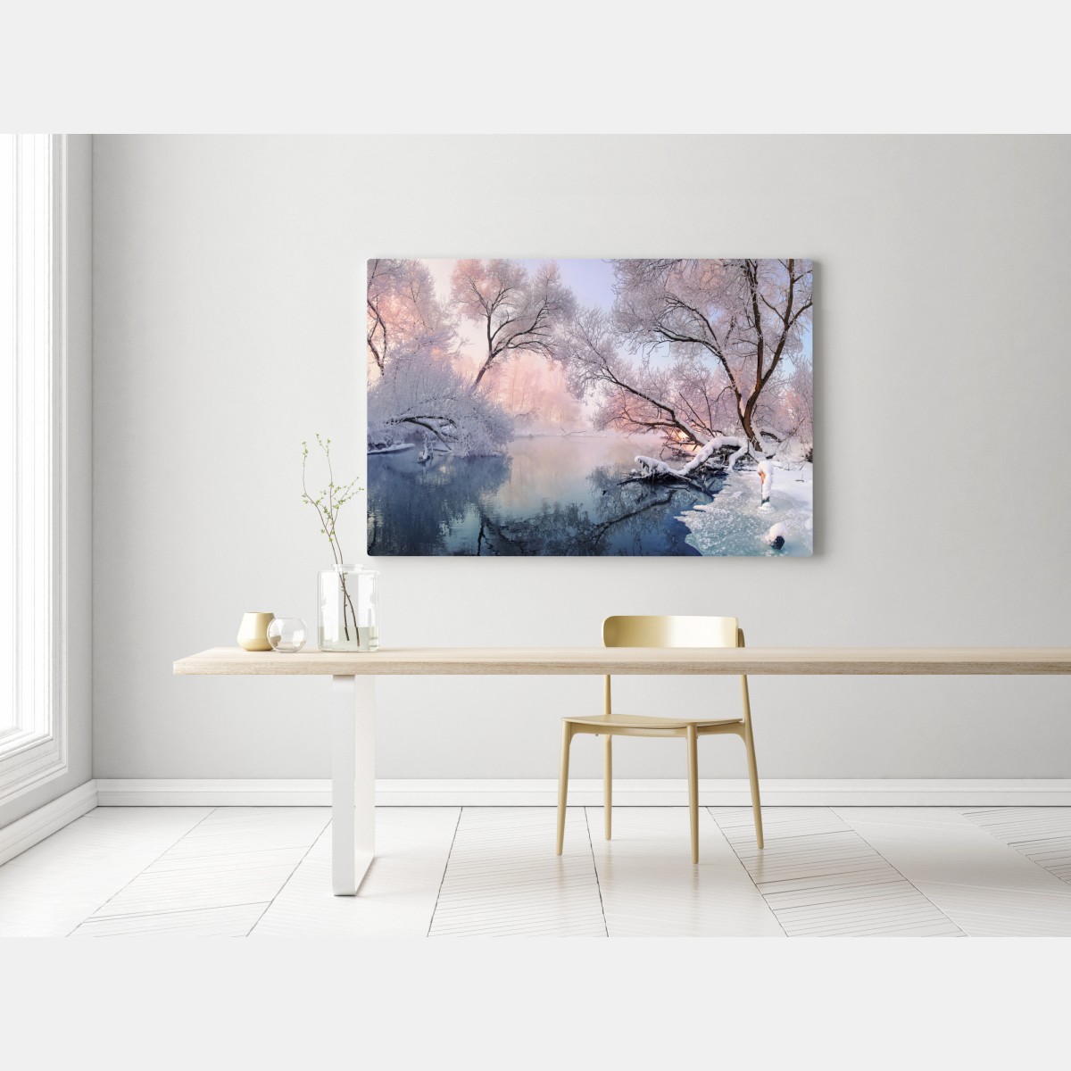 Leinwandbild ruhige winterlandschaft am fluss – Wallnifity® Leinwandbild ruhige winterlandschaft am fluss – Wallnifity®