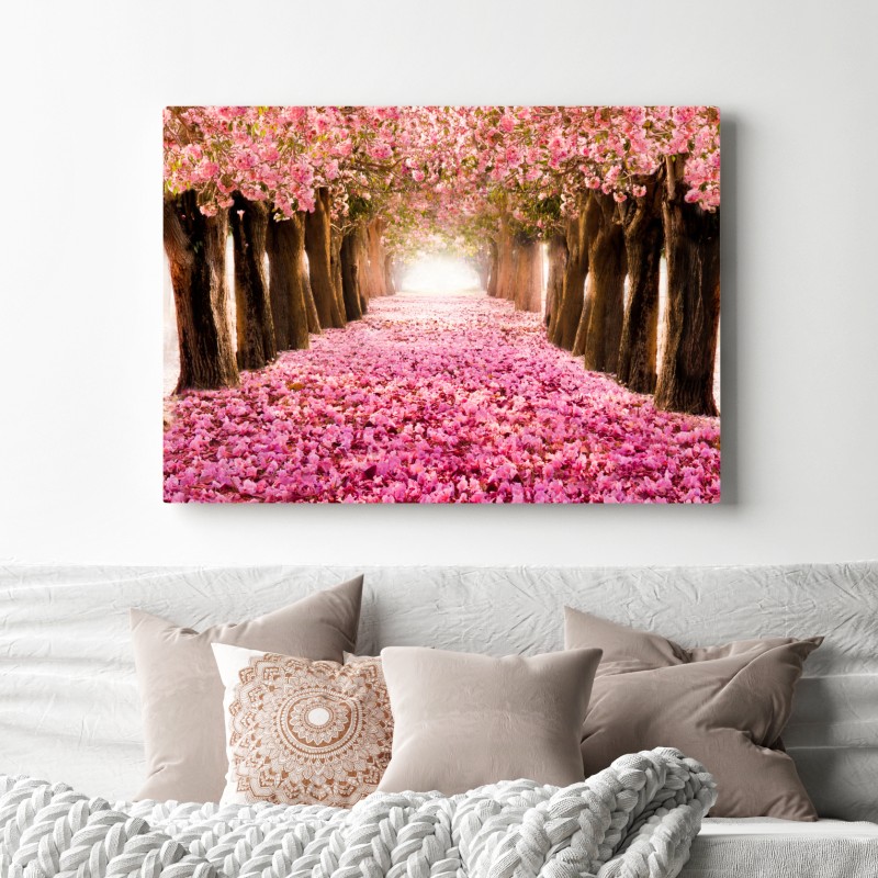 Leinwandbild rosa blütenallee unter kirschbäumen – Wallnifity® Leinwandbild rosa blütenallee unter kirschbäumen – Wallnifity®