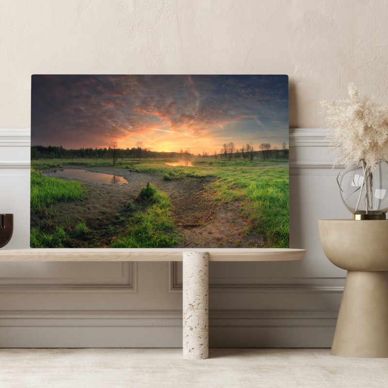 Leinwandbild sonnenuntergang über einer ruhigen wiese – Wallnifity® Leinwandbild sonnenuntergang über einer ruhigen wiese – Wallnifity®