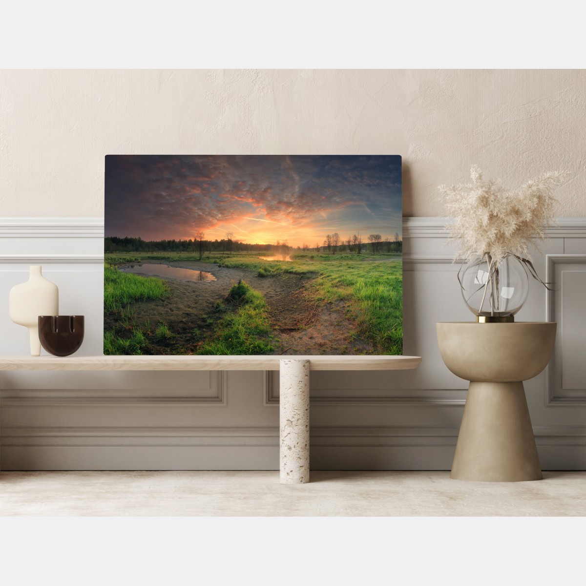 Leinwandbild sonnenuntergang über einer ruhigen wiese – Wallnifity® Leinwandbild sonnenuntergang über einer ruhigen wiese – Wallnifity®