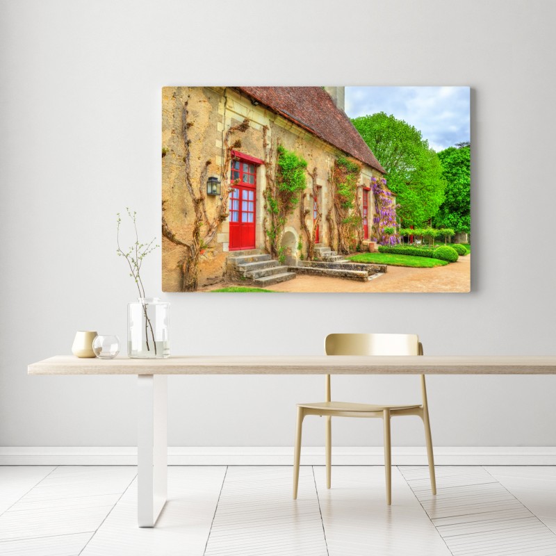 Leinwandbild reizendes landhaus mit blühender glyzinie – Wallnifity® Leinwandbild reizendes landhaus mit blühender glyzinie – Wallnifity®