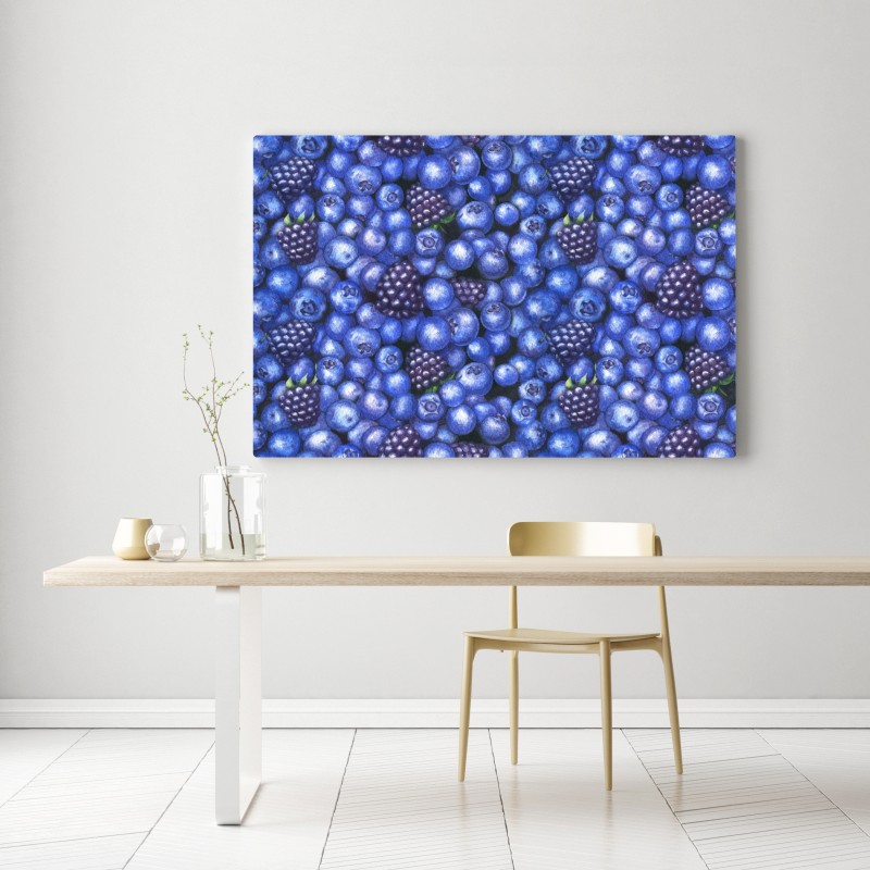 Leinwandbild aquarellmuster mit blaubeeren und brombeeren – Wallnifity® Leinwandbild aquarellmuster mit blaubeeren und brombeeren – Wallnifity®
