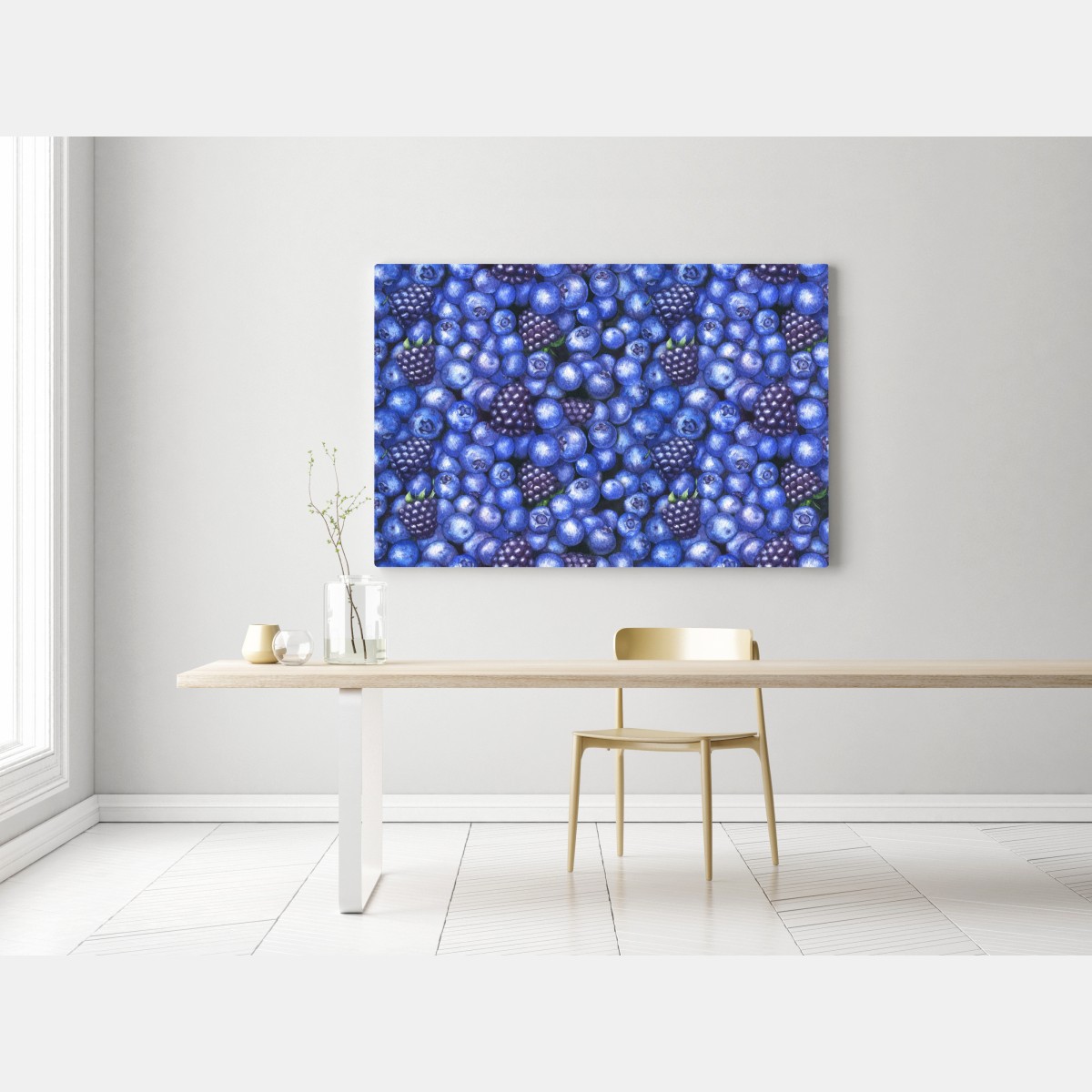 Leinwandbild aquarellmuster mit blaubeeren und brombeeren – Wallnifity® Leinwandbild aquarellmuster mit blaubeeren und brombeeren – Wallnifity®