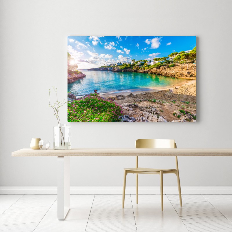 Leinwandbild sonnige Cala Esmeralda türkisbucht – Wallnifity® Leinwandbild sonnige Cala Esmeralda türkisbucht – Wallnifity®