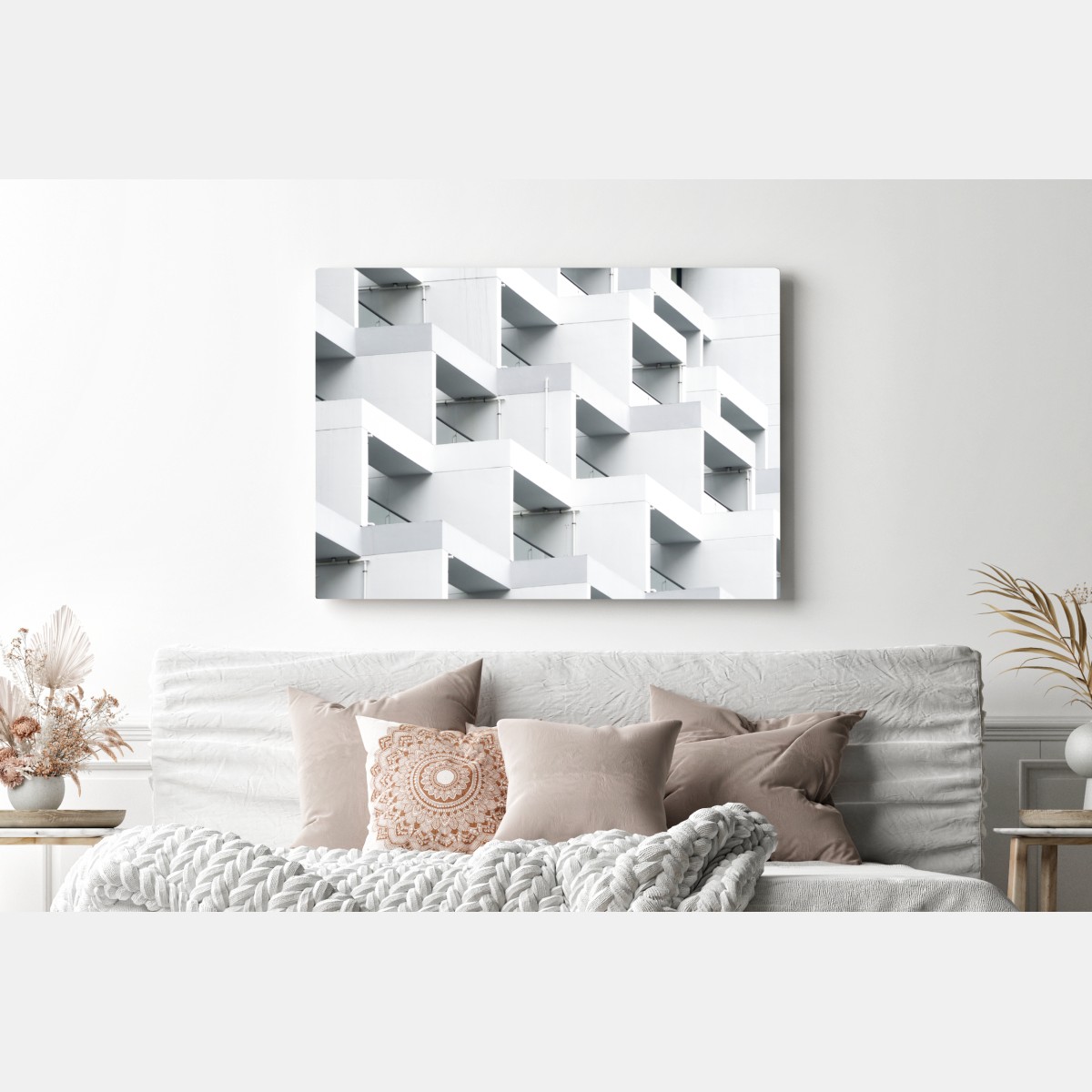 Leinwandbild weiße betonfassade im geometrischen muster – Wallnifity® Leinwandbild weiße betonfassade im geometrischen muster – Wallnifity®