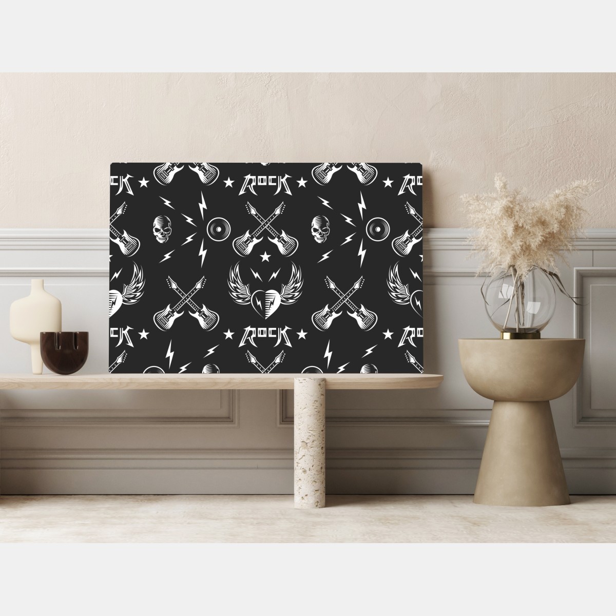 Leinwandbild nahtloses muster mit rock-symbolen – Wallnifity® Leinwandbild nahtloses muster mit rock-symbolen – Wallnifity®