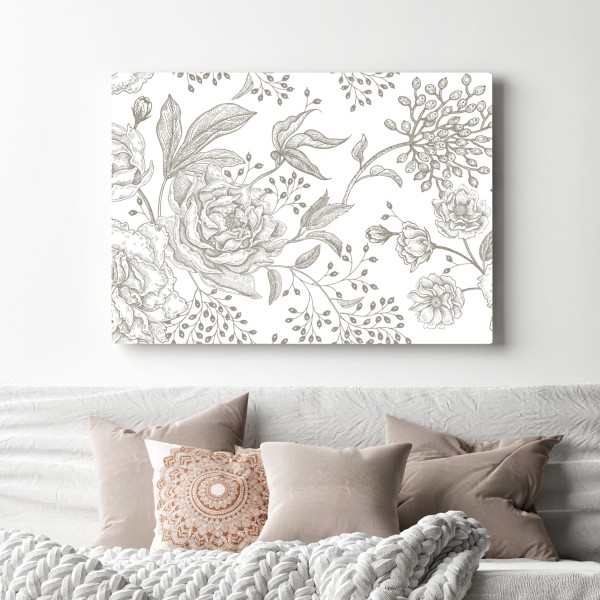 Leinwandbild zartes botanisches blumenmuster im vintage-stil – Wallnifity® Leinwandbild zartes botanisches blumenmuster im vintage-stil – Wallnifity®